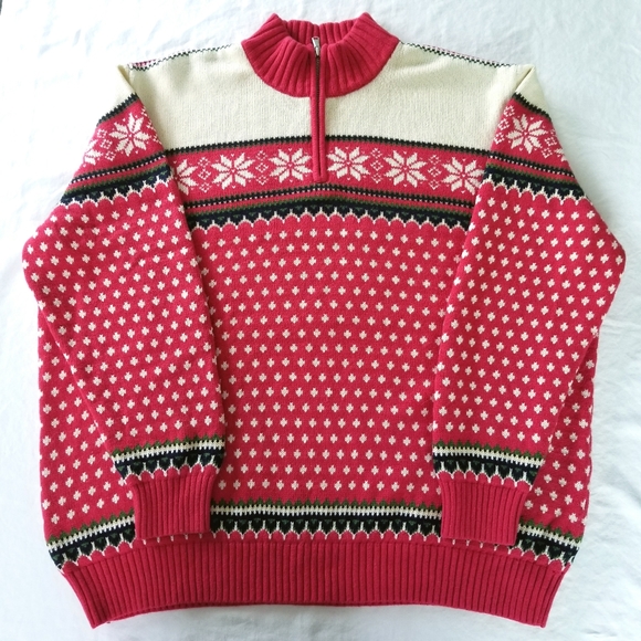 Lands' End Sweaters Vintage Lands End Red Nordic Snowflake Wool